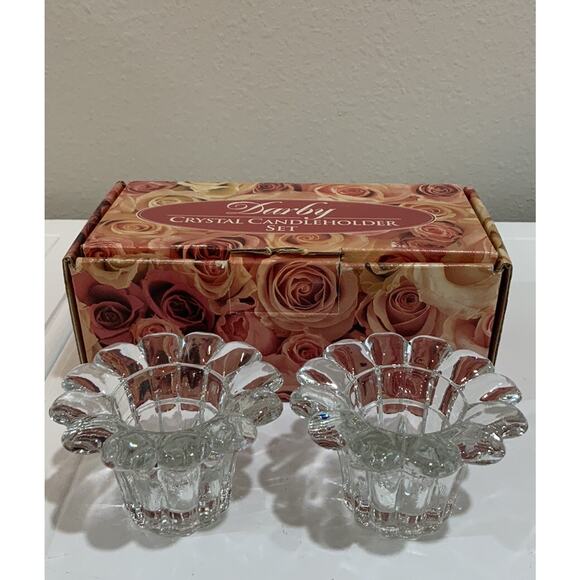 Vtg Darby Clear Crystal Candleholder Candlestick Holder Taper Flower Shaped NOS - Picture 2 of 14